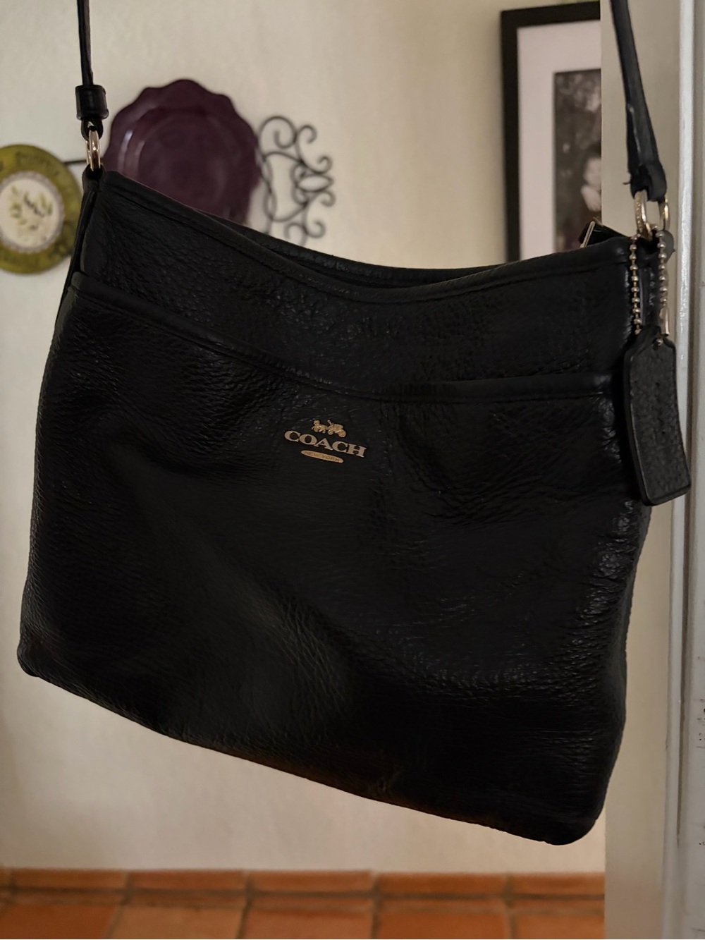 Coach Black Leather Shoulder Bag with Gold Logo